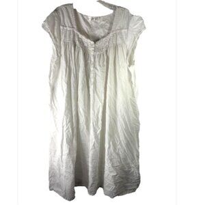 Eileen West White Sleeveless Long Lawn Cotton Nightgown Romantic Lace 2x rosette